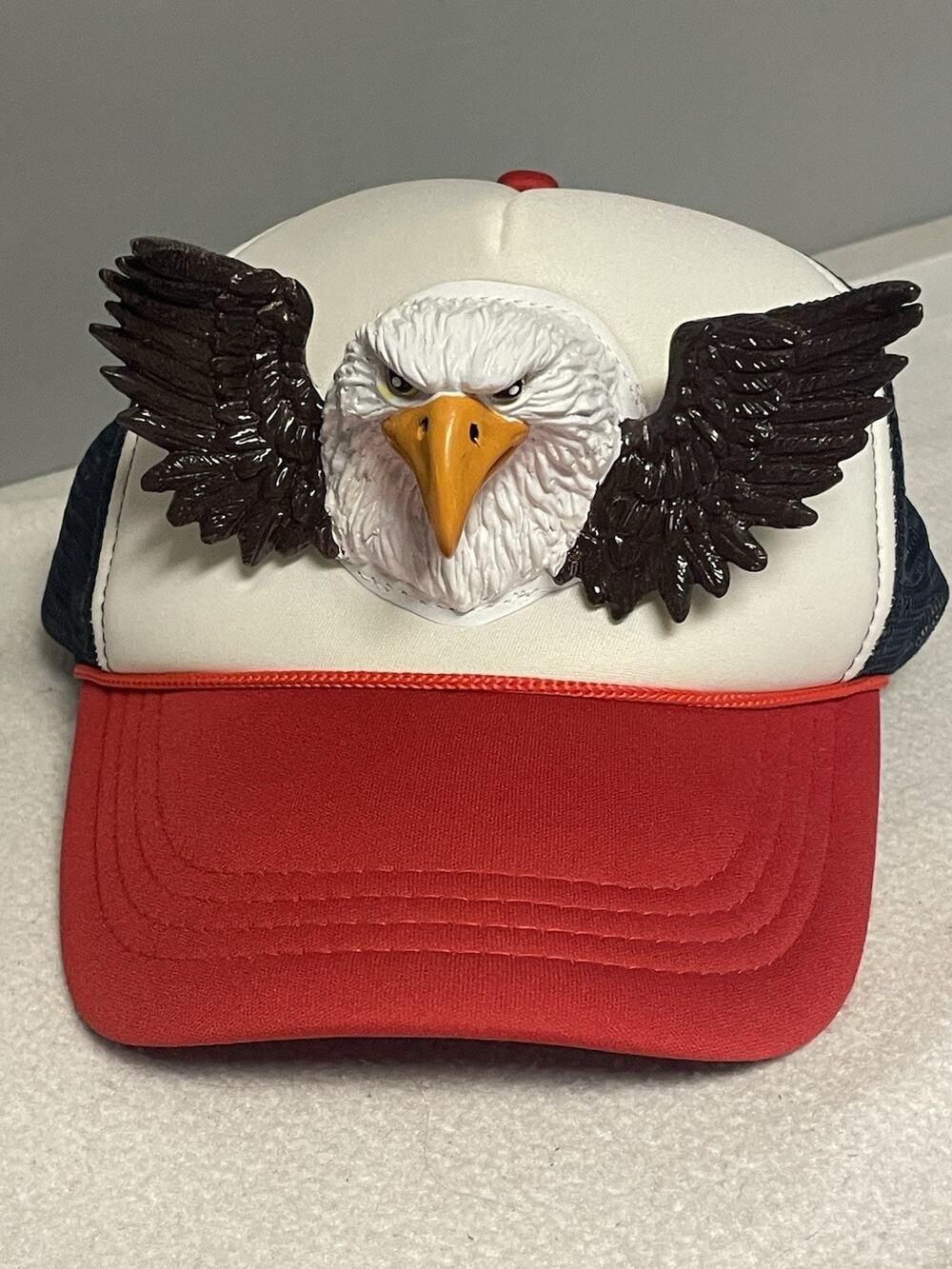 Lucky 7 3D Molded Eagle Trucker Hat Red White Blue Patriotic USA Novelty Cap